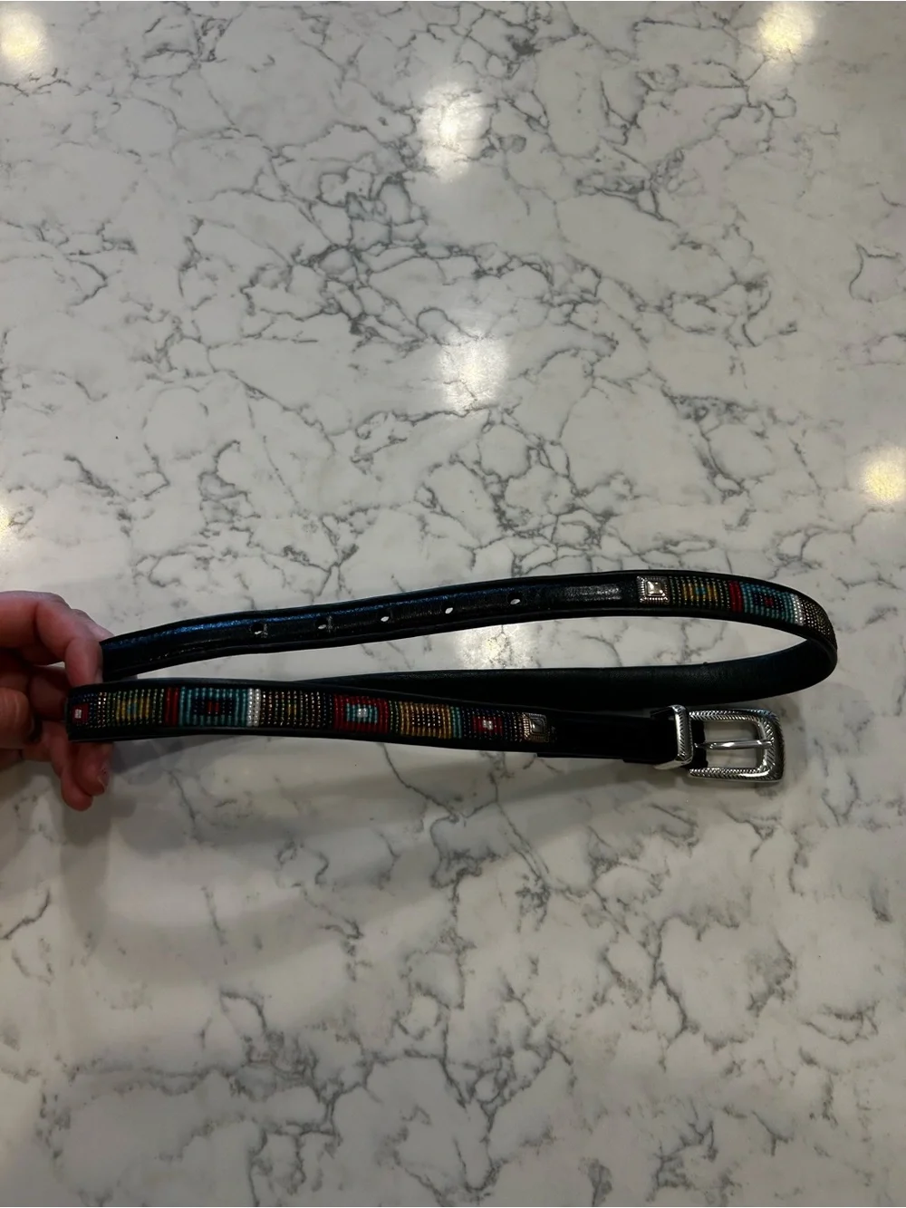 Vintage Brighton Beaded Black Leather Belt Size Large